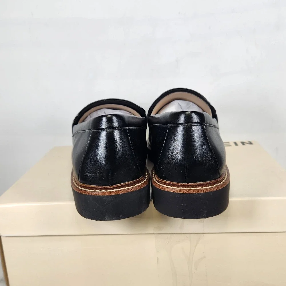 Anne Klein Ezra Loafers Women Size 8.5 Black Smooth Gold Bit Lug Sole